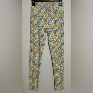 LuLaRoe Blue and Orange Leggings Vibrant Floral Design